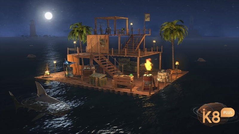 Raft Survival Ocean Nomad đưa người chơi vào hành trình sinh tồn giữa biển khơi, thu nhặt vật liệu và chống lại cá mập dữ