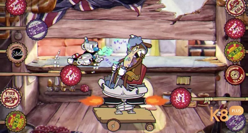 Game Cuphead có lối chơi tập trung vào việc chạy và bắn qua các màn với nhiều chướng ngại nguy hiểm