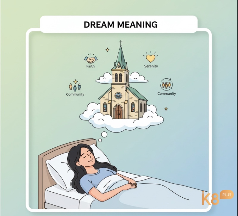 Người phụ nữ chiêm nghiệm, nghĩ về nhà thờ như biểu tượng của bình an và đức tin trong giấc mơ