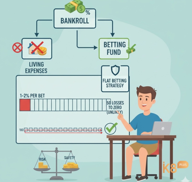 Người chơi cá cược phân bổ ngân sách và áp dụng Flat Betting để quản lý vốn, giảm thiểu rủi ro