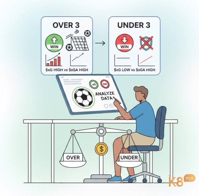 Người chơi phân tích dữ liệu xG và xGA để đưa ra quyết định đặt cược tài xỉu 3 trái trong bóng đá