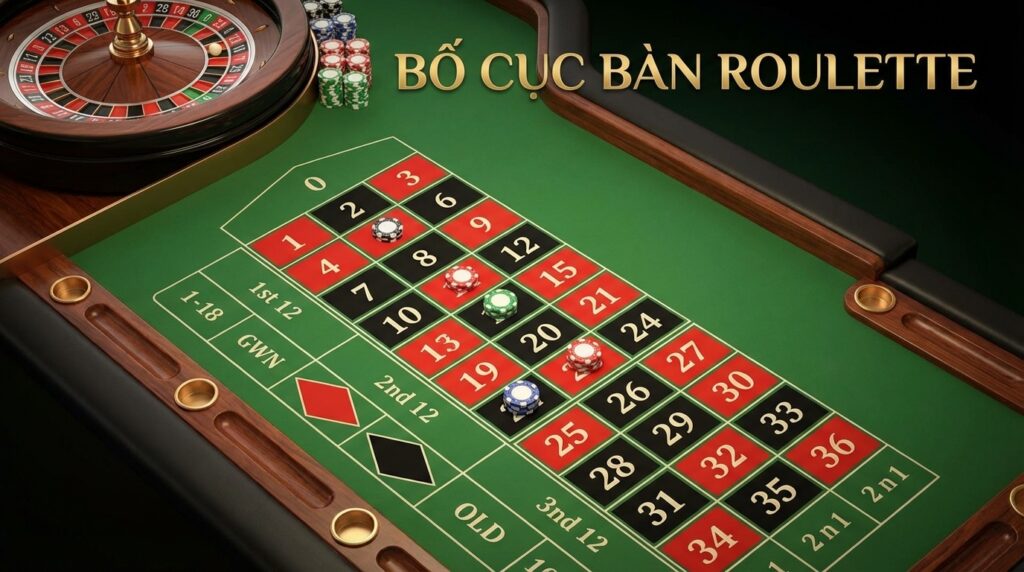 Bố cục bàn Roulette - Hướng dẫn đặt cược và luật chơi dễ hiểu