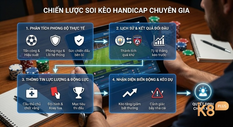 Chiến lược 4 bước soi kèo Handicap chuẩn chuyên gia: phân tích phong độ, lịch sử, lực lượng và nhận diện kèo dụ để quyết định chính xác