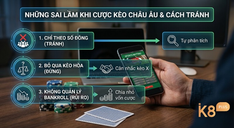 Checklist 3 sai lầm khi cách tính kèo châu Âu và cách tránh, nhấn mạnh tự phân tích, cân nhắc kèo X và chia nhỏ vốn cược