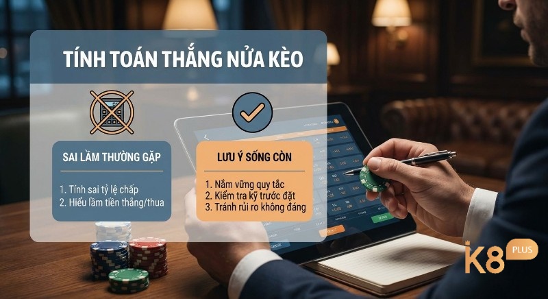 Checklist sai lầm thường gặp và lưu ý sống còn khi tính thắng nửa kèo, giúp người chơi tránh hiểu lầm tiền cược và rủi ro