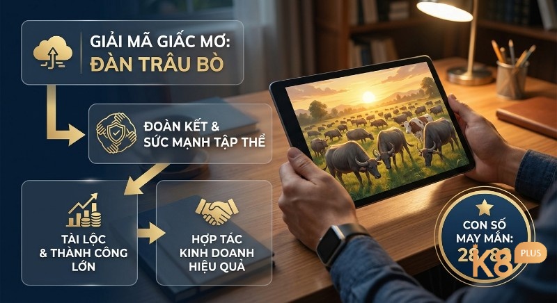 Tổng quan giải mã giấc mơ thấy đàn trâu bò: điềm báo đoàn kết, tài lộc lớn, hợp tác hiệu quả và cặp số may mắn 28, 82