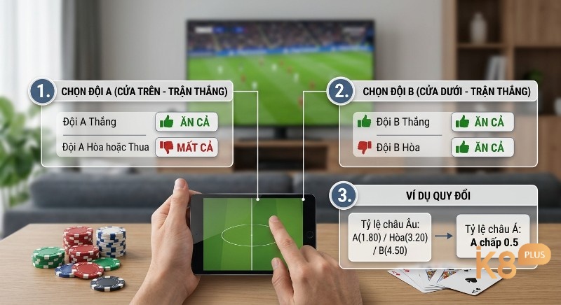 Hướng dẫn chi tiết quy tắc thắng thua và cách quy đổi kèo chấp 0.5 Asian Handicap từ odds châu Âu, với ví dụ cụ thể