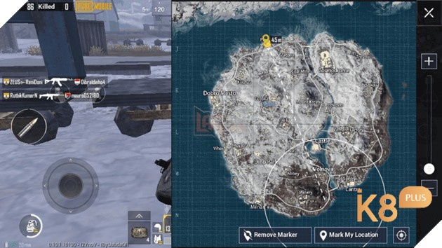Người chơi PUBG Mobile quan sát vòng bo và di chuyển vào khu vực an toàn