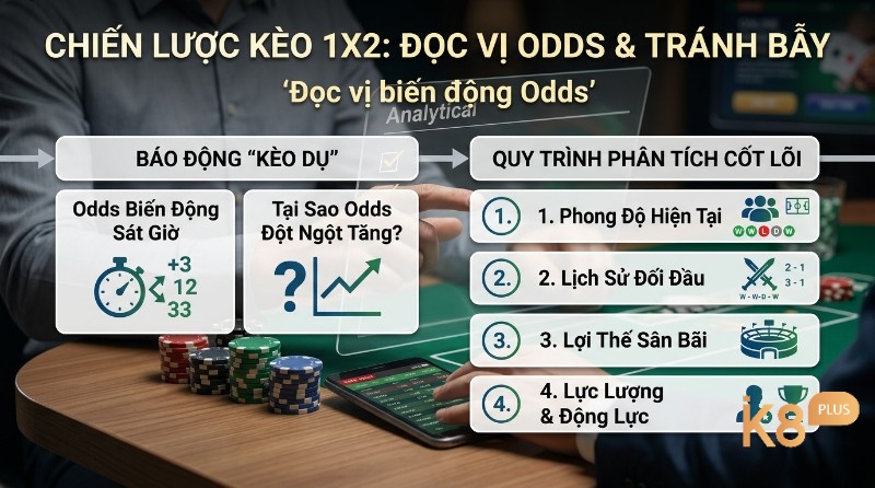 Chiến lược kèo 1X2: Đọc vị biến động odds, nhận diện kèo dụ và quy trình phân tích cốt lõi gồm phong độ, lịch sử đối đầu, sân bãi, lực lượng