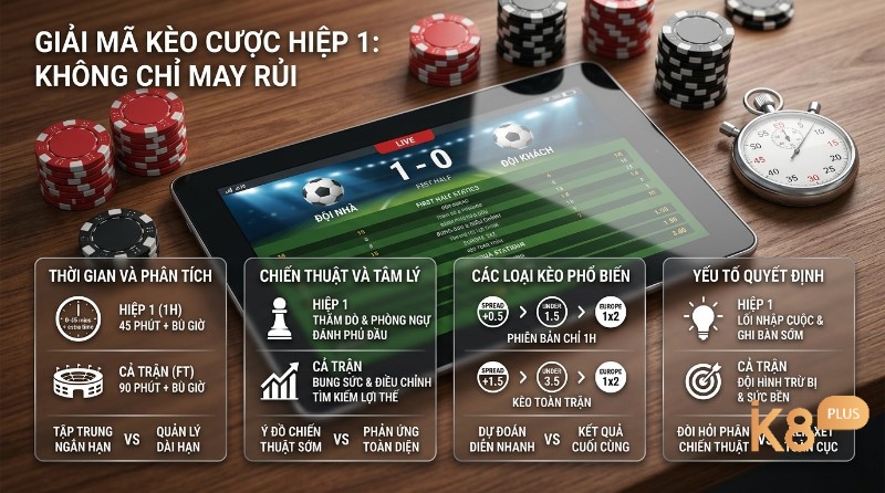 Kèo cược hiệp 1 phản ánh cách hai đội nhập cuộc trong 45 phút đầu, nơi chiến thuật, tâm lý và các dạng kèo như chấp, tài xỉu hay 1X2 kết hợp lại để cho thấy sớm nhịp trận đấu