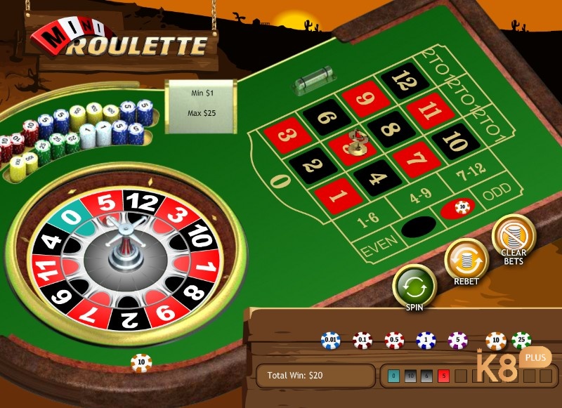 Giao diện Mini Roulette với bánh xe 13 ô số (0–12) và bàn cược rút gọn, thể hiện rõ các lựa chọn cược chẵn/lẻ, đỏ/đen, nửa bàn và cược cột trong một phiên bản roulette tốc độ cao